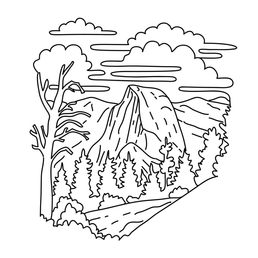 cúpula sentinela no parque nacional de yosemite califórnia desenho de arte de linha monoline vetor