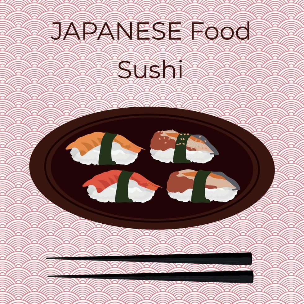 sushi, comida tradicional japonesa. grupo asiático de frutos do mar. modelo para restaurante de sushi, café, entrega ou seu negócio vetor