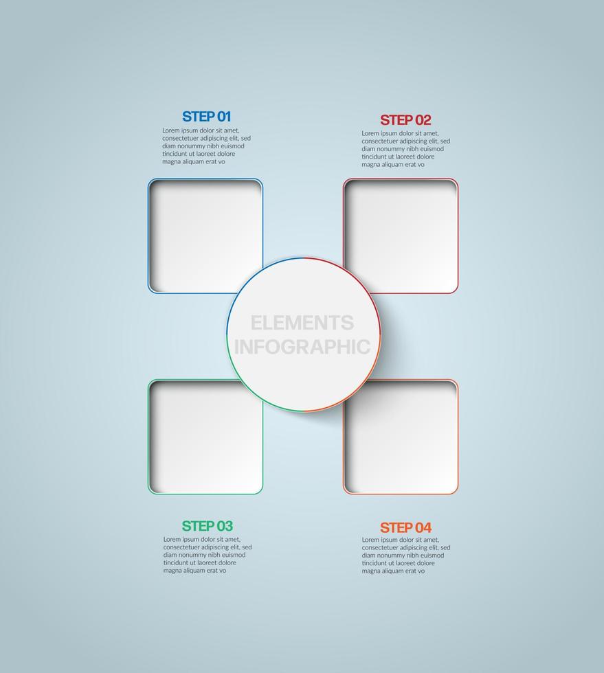 infográfico de negócios. modelo de infográfico moderno. diagrama abstrato com 4 etapas, opções, partes ou processos. modelo de negócios de vetor para apresentação. conceito criativo para infográfico