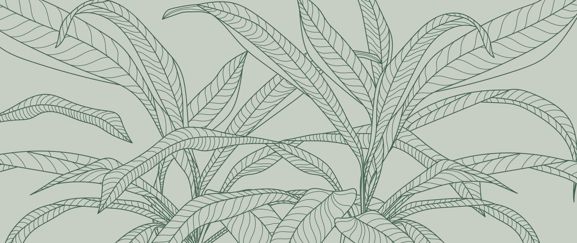 folhagem botânica linha arte fundo ilustração em vetor. folhas de palmeira tropical desenhando o fundo do teste padrão do estilo do contorno. design para papel de parede, decoração de casa, embalagem, impressão, pôster, capa, banner. vetor