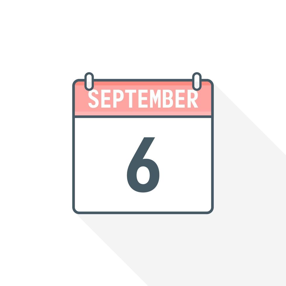 ícone do calendário de 6 de setembro. 6 de setembro data do calendário mês ícone ilustrador vetorial vetor