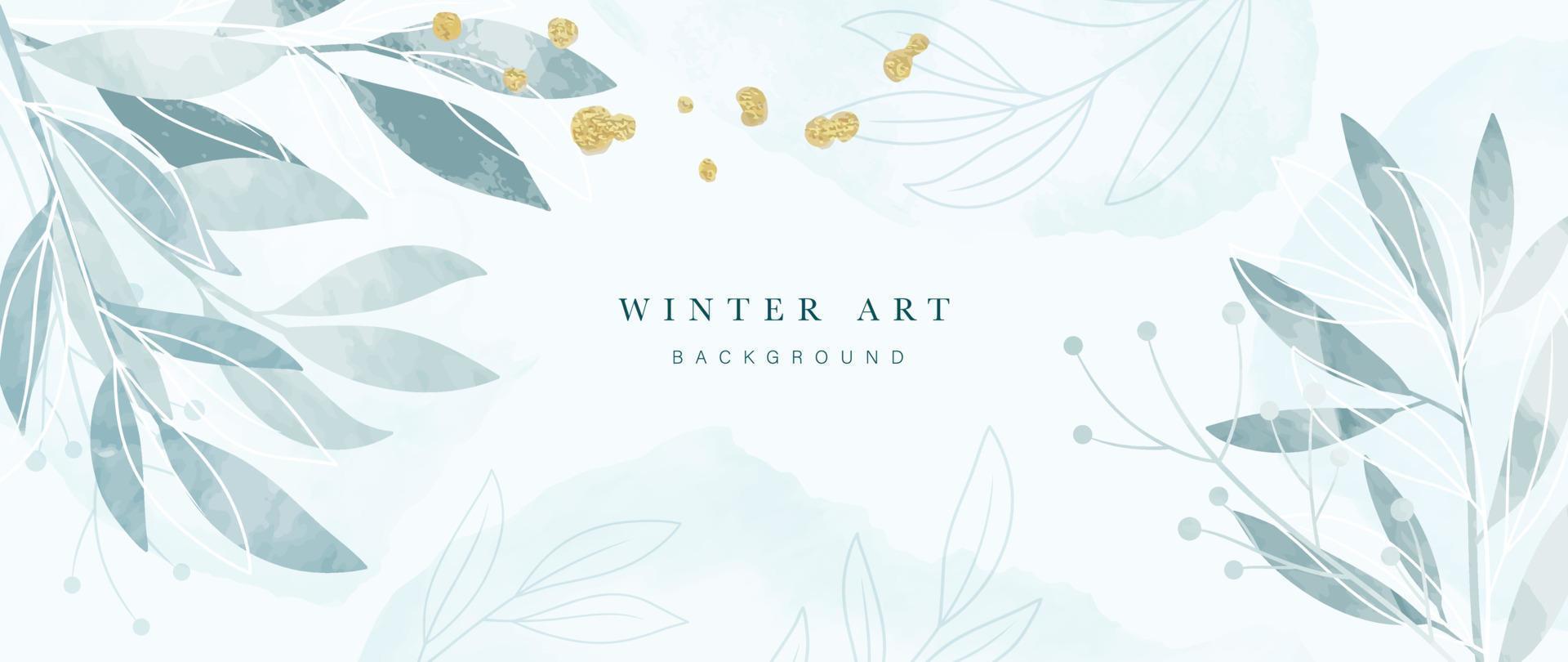 inverno botânico folha aquarela ramos fundo ilustração vetorial. folhagem selvagem de inverno aquarela pintada à mão e textura de pincel de ouro. design para pôster, papel de parede, banner, cartão, decoração. vetor