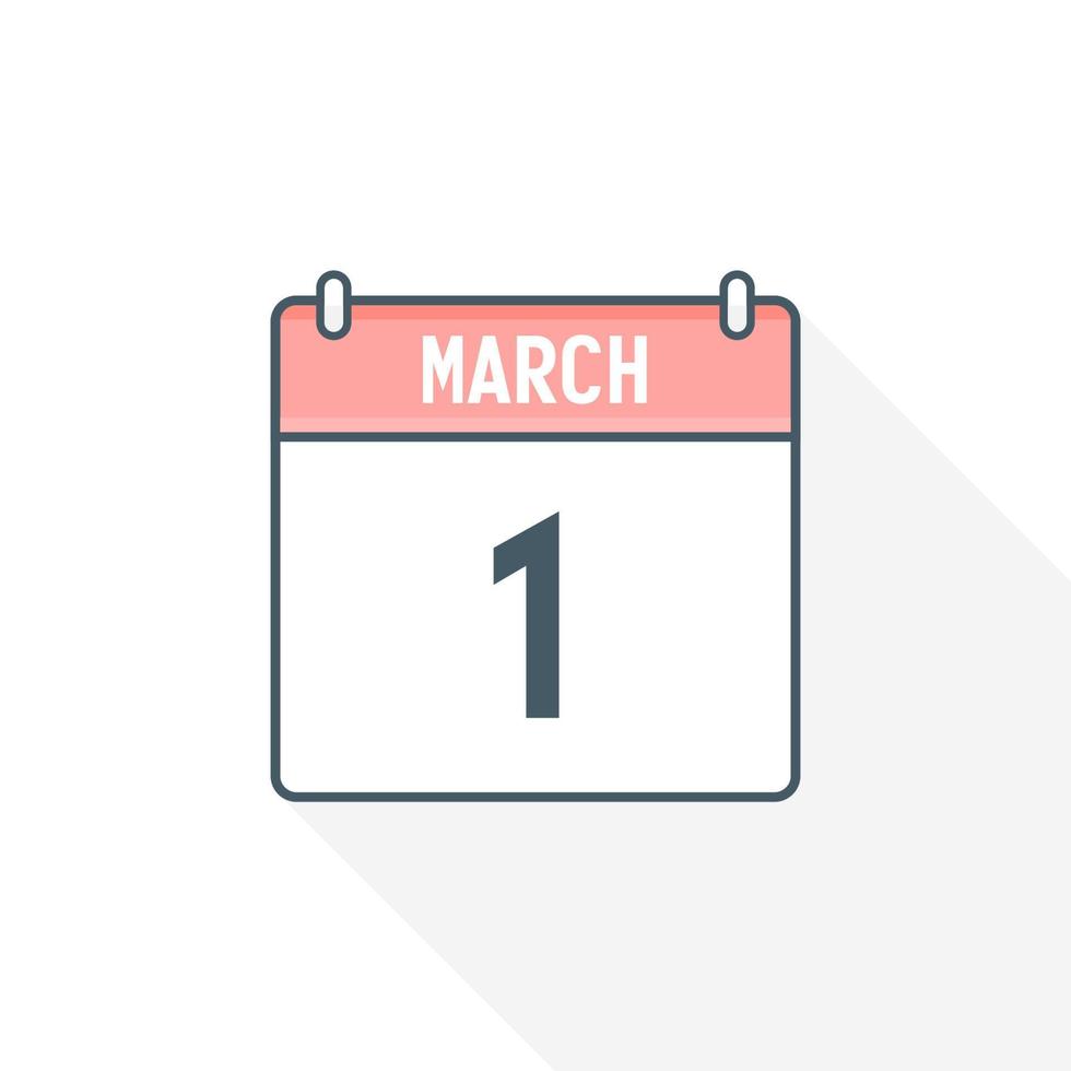ícone de calendário de 1º de março. 1º de março ilustrador de vetor de ícone de mês de data de calendário