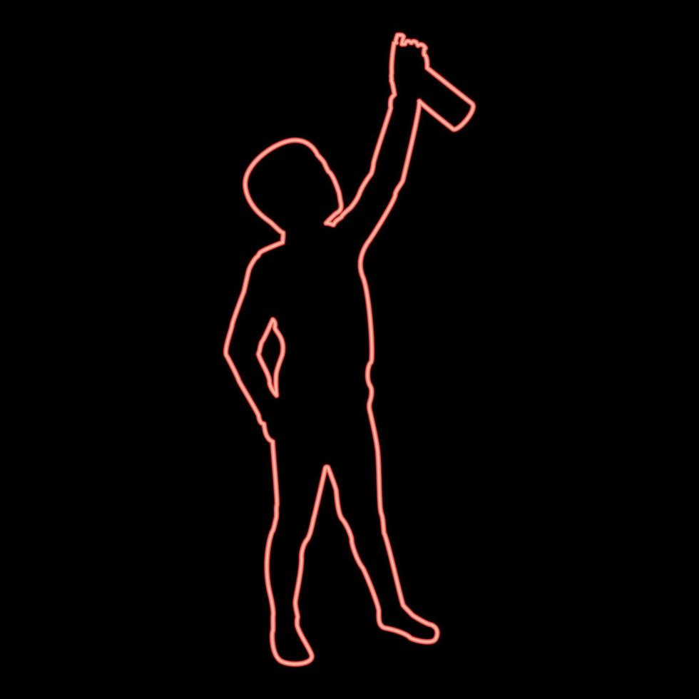 menino de néon usando água pulverizada em criança pequena regando jardim usando aspersor de mão segurando o braço pente especial cor vermelha imagem de ilustração vetorial estilo plano vetor