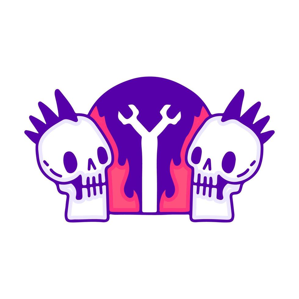 esqueleto legal do punk com chave e fogo doodle arte, ilustração para t-shirt, etiqueta ou mercadoria de vestuário. com estilo pop moderno. vetor