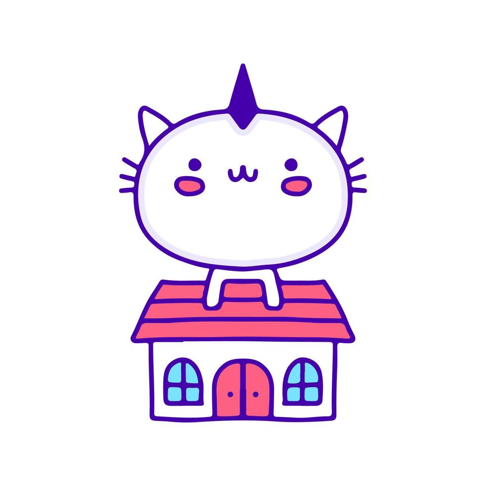 gato bonito no estilo doodle, imprimir em têxteis, em uma t-shirt, na  embalagem, em um cartão postal, decoração de berçário, emblema de pet shop.  ilustração vetorial 5846850 Vetor no Vecteezy