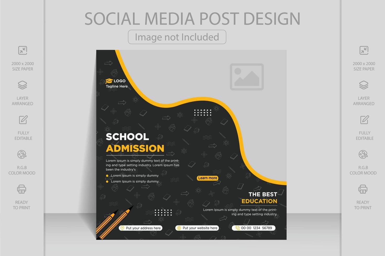 modelo de design de panfleto de admissão escolar. post de mídia social de volta à escola ou modelo de banner da web de volta à escola ou pôster quadrado, post de mídia social de admissão escolar. vetor