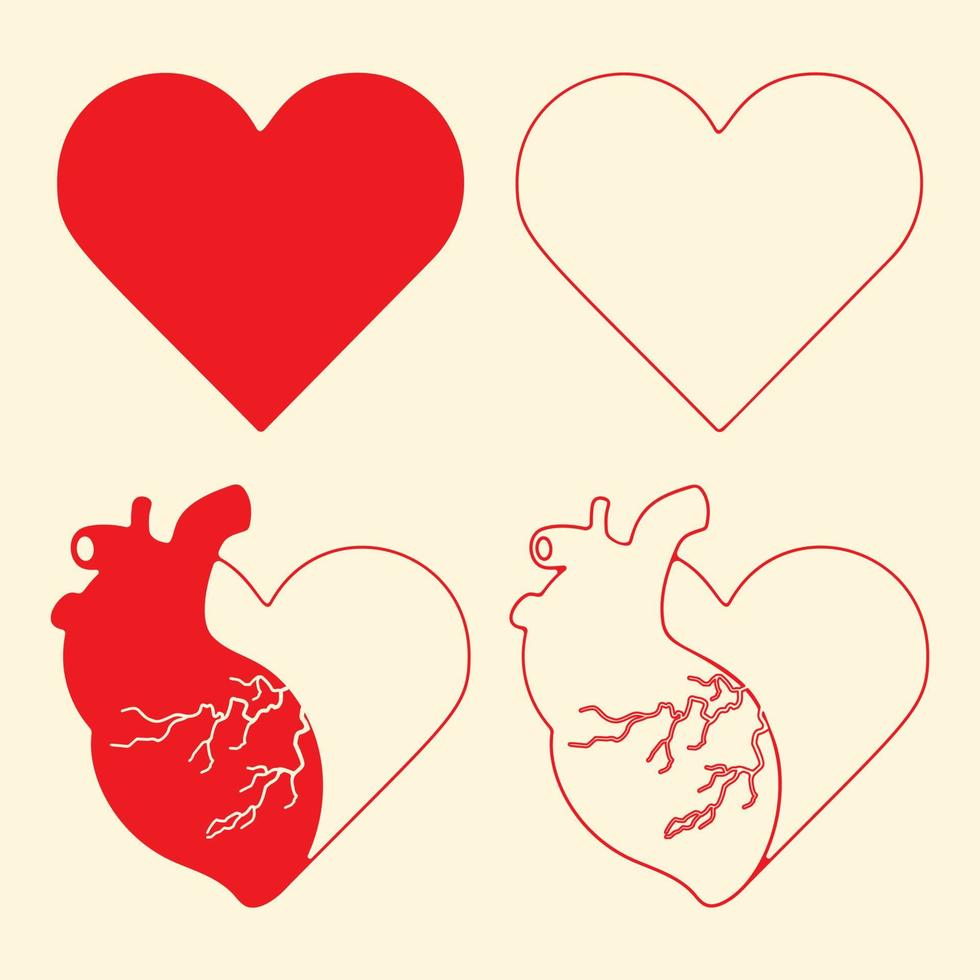 símbolo do coração vermelho. design de linha mínima de ícones de corações. ilustração vetorial. vetor