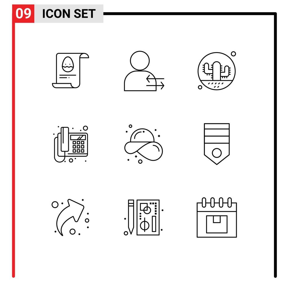 pacote de esboço de 9 símbolos universais de elementos de design de vetores editáveis de cactos de telefone de praia