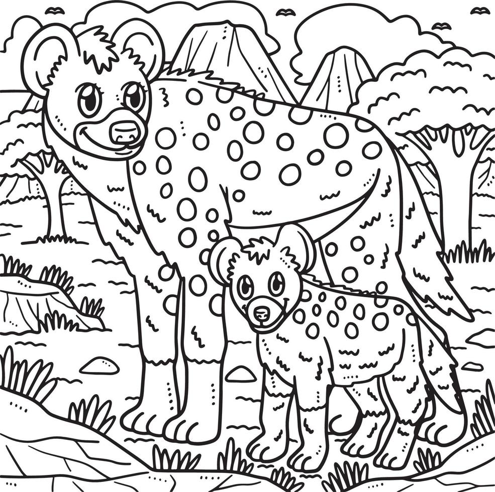 desenho de hiena mãe e hiena bebê para colorir para crianças vetor