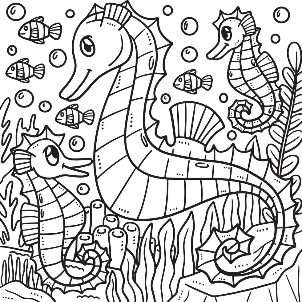desenho de cavalo-marinho mãe e cavalo-marinho bebê para colorir vetor