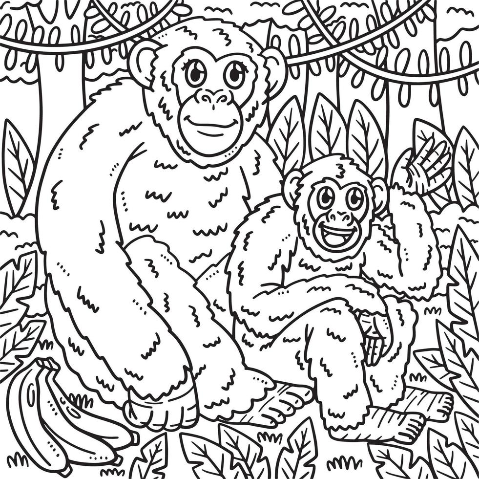 mãe chimpanzé e bebê chimpanzé para colorir vetor