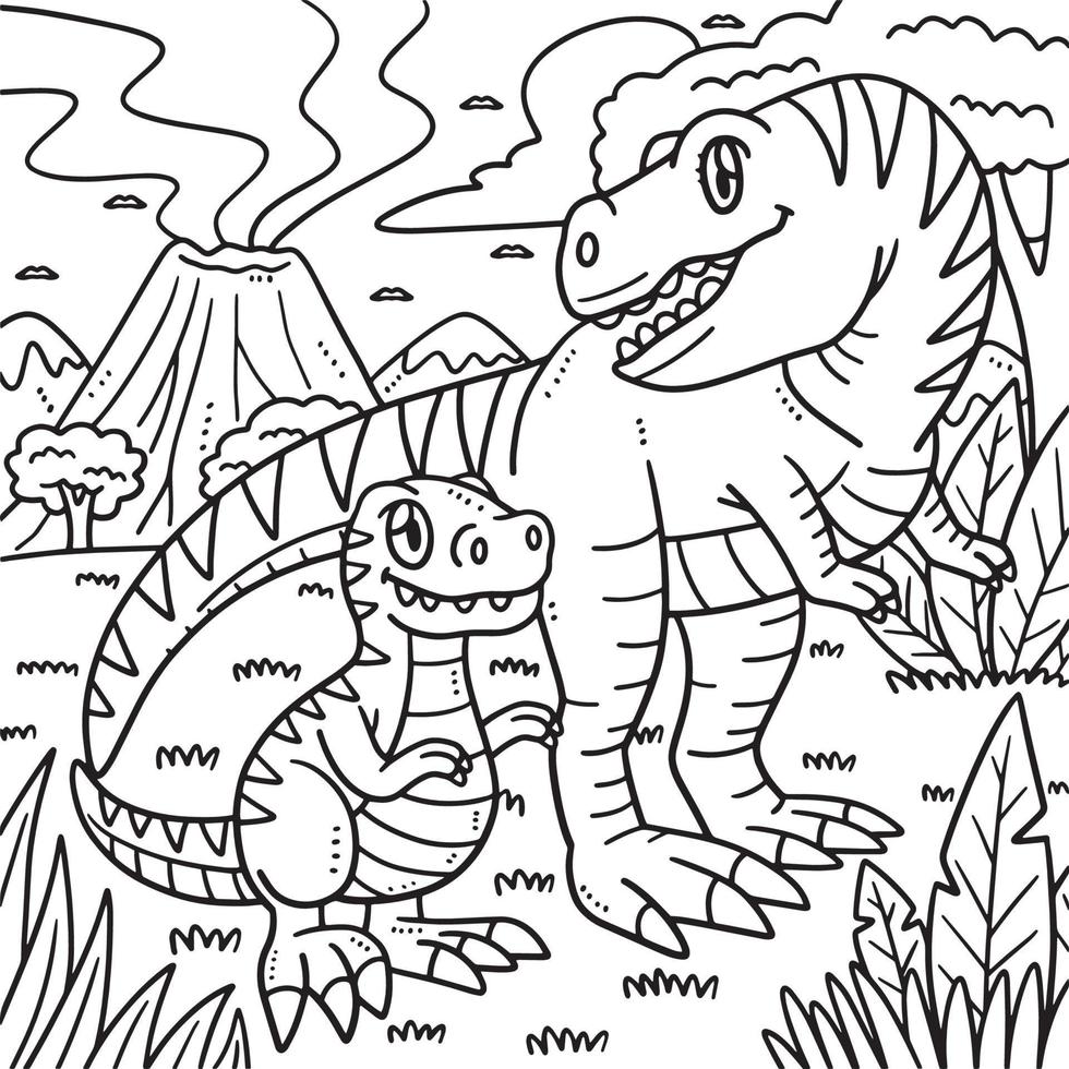 desenho de mãe t-rex e bebê t-rex para colorir para crianças vetor