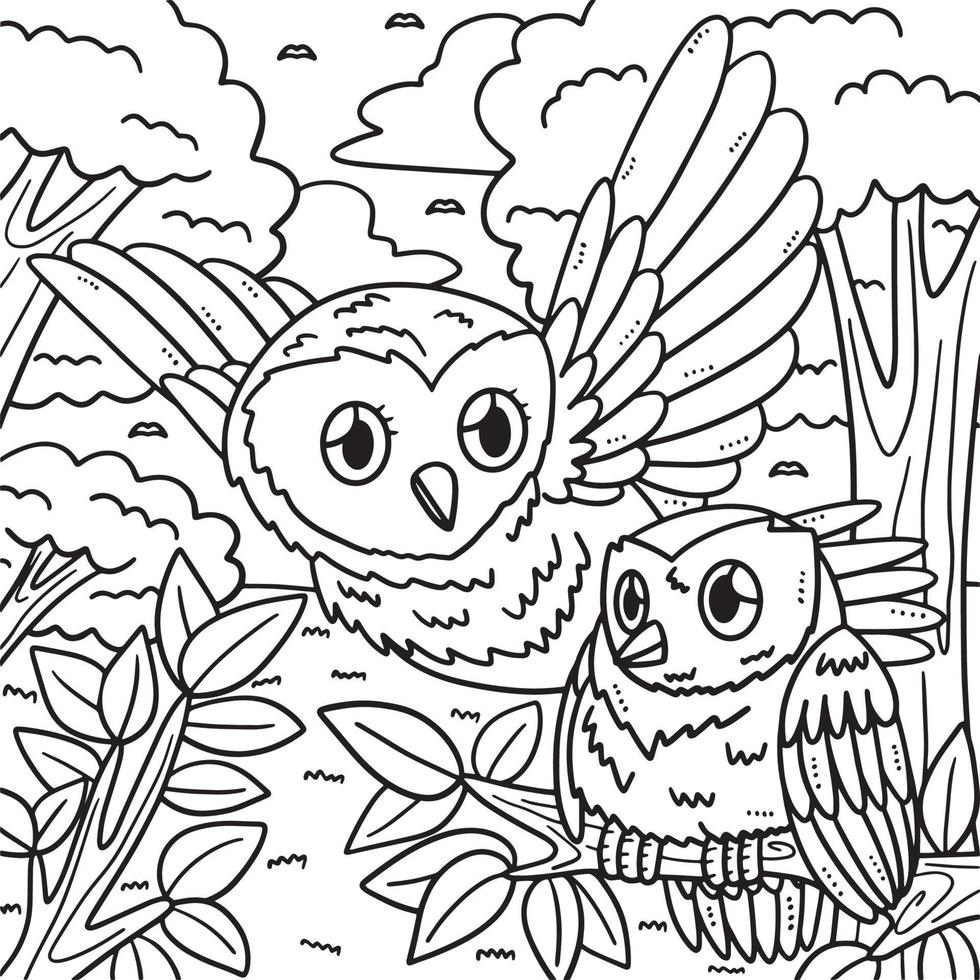 desenho de mamãe coruja e bebê coruja para colorir para crianças vetor