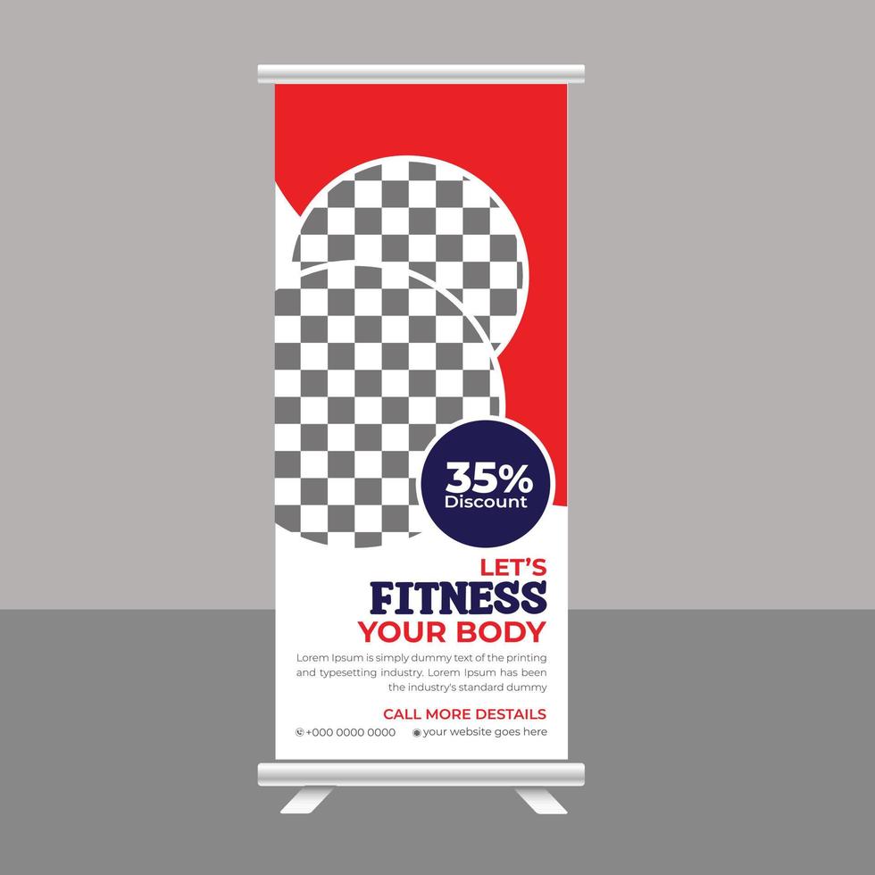 ginásio de fitness corporal roll up banner standee para negócios de ginásio vetor