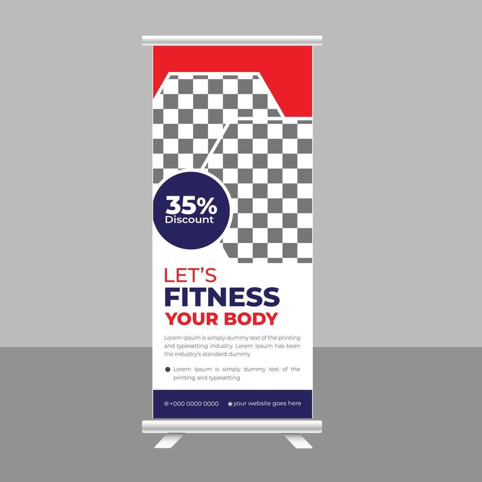 ginásio de fitness corporal roll up banner standee para negócios de ginásio vetor