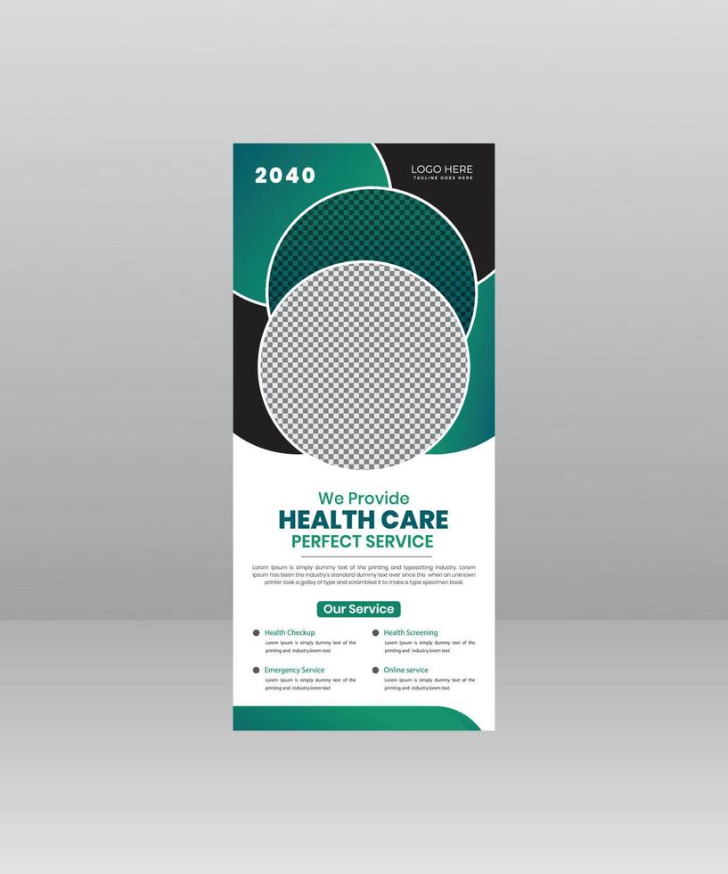 banner de enrolamento médico moderno e elegante, modelo de folheto médico para hospital, médico, enfermeira e promoção de saúde. x banner, banner roll-up corporativo vetor