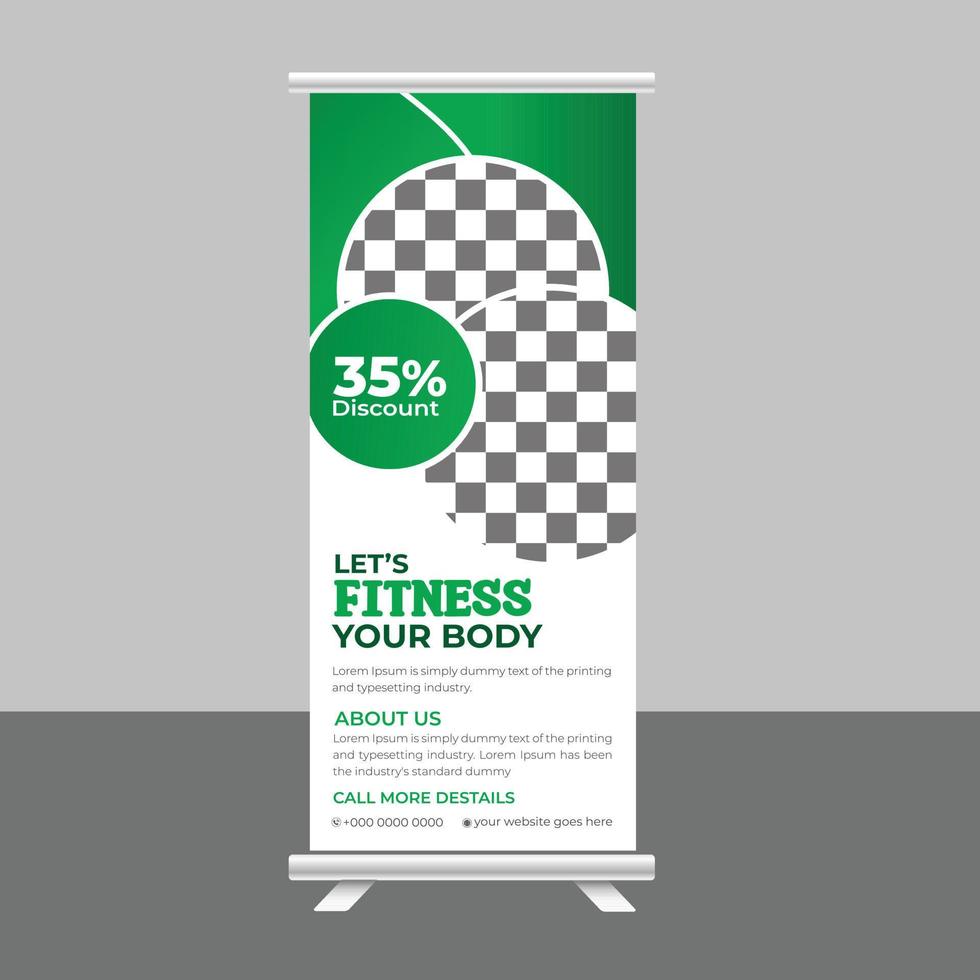 ginásio de fitness corporal roll up banner standee para negócios de ginásio vetor