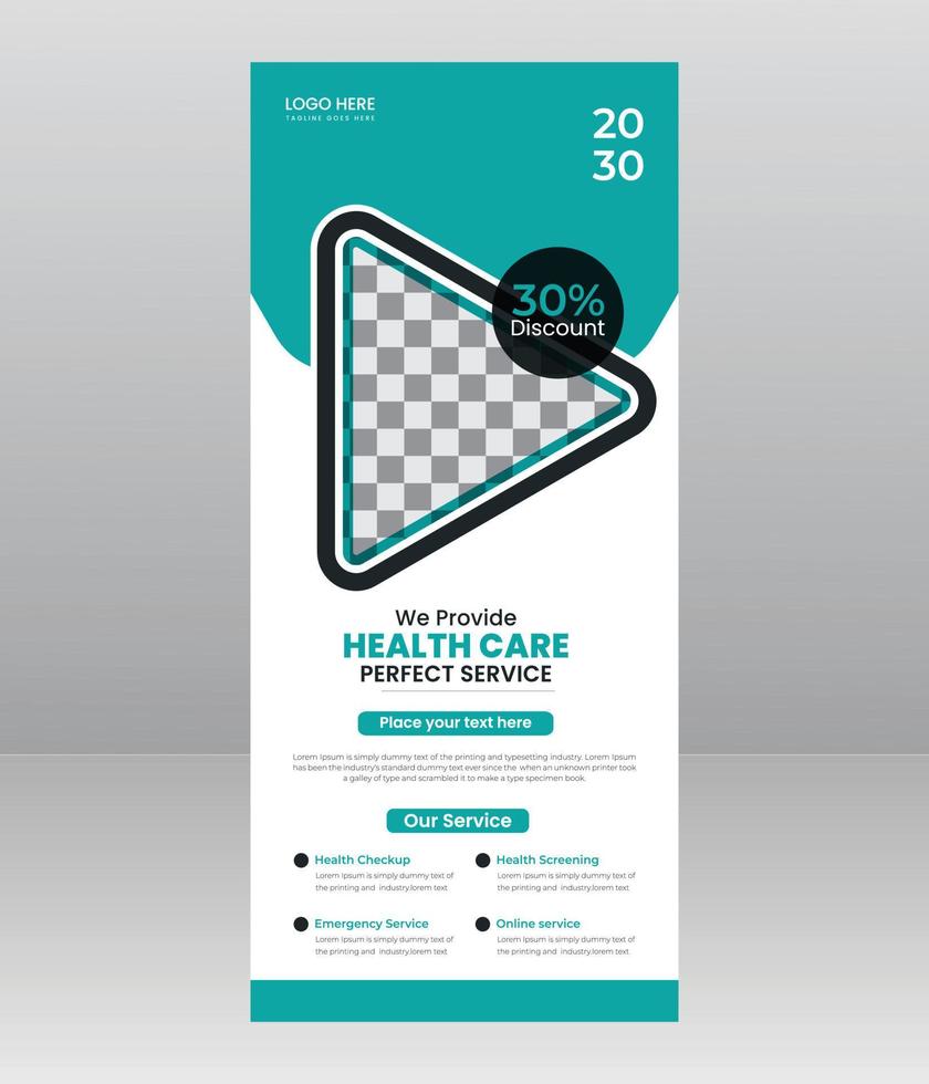 banner de enrolamento médico moderno e elegante, modelo de folheto médico para hospital, médico, enfermeira e promoção de saúde. x banner, banner roll-up corporativo vetor