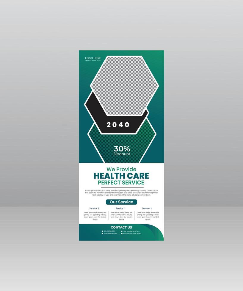 banner de enrolamento médico moderno e elegante, modelo de folheto médico para hospital, médico, enfermeira e promoção de saúde. x banner, banner roll-up corporativo vetor