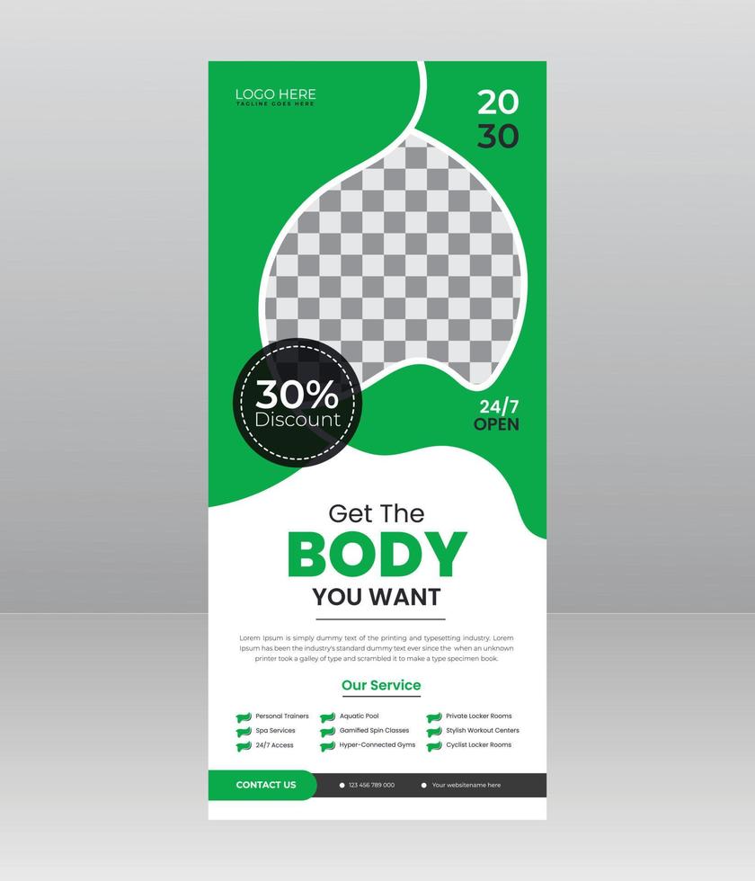 ginásio de fitness corporal roll up banner standee para negócios de ginásio vetor