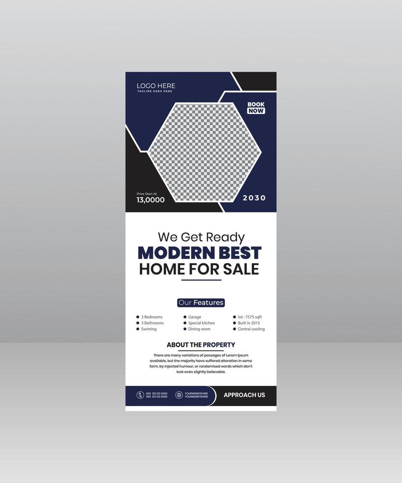 venda de casa moderna enrole banner em exibição em casa ou puxe para cima, x modelo de banner para agência imobiliária vetor