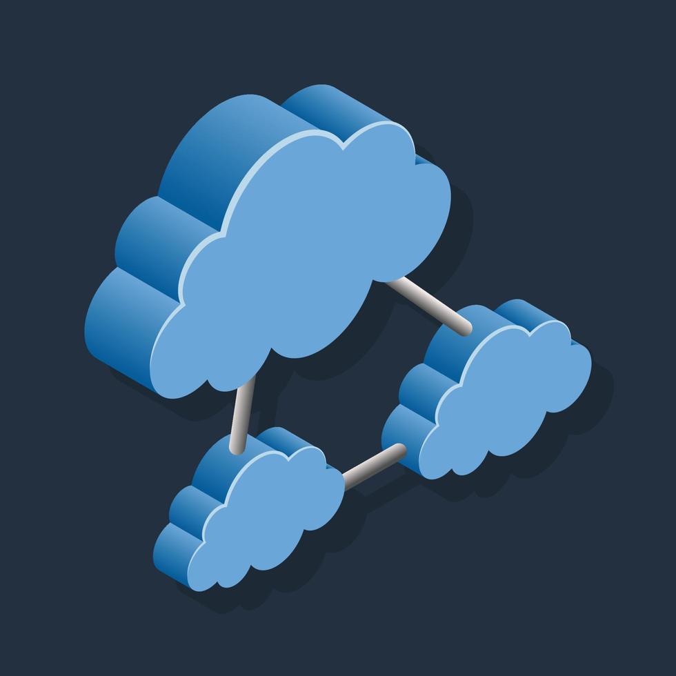 rede em nuvem - ilustração 3d isométrica. vetor
