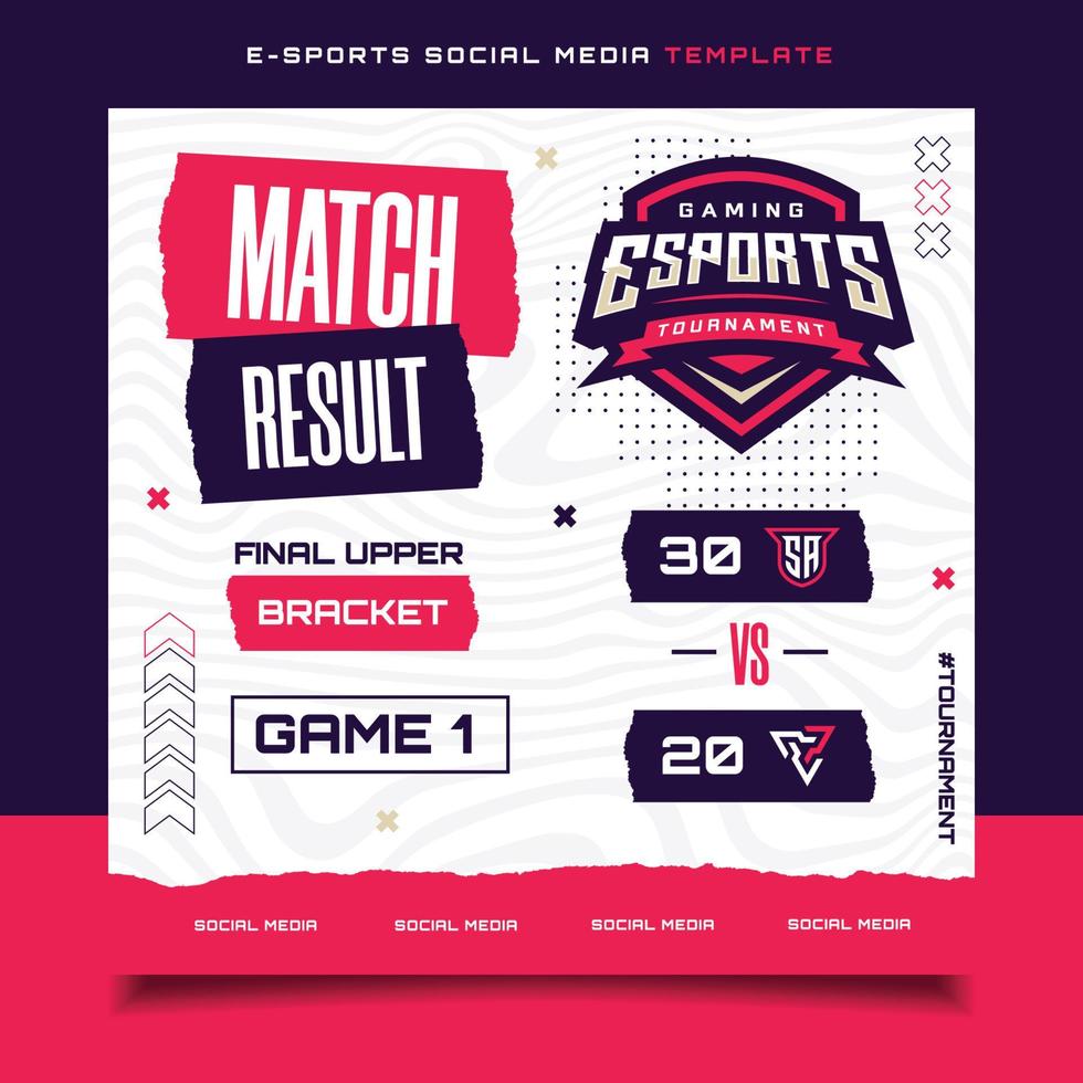 modelo de banner de jogo de e-sports de resultado de correspondência para panfleto de mídia social com logotipo vetor