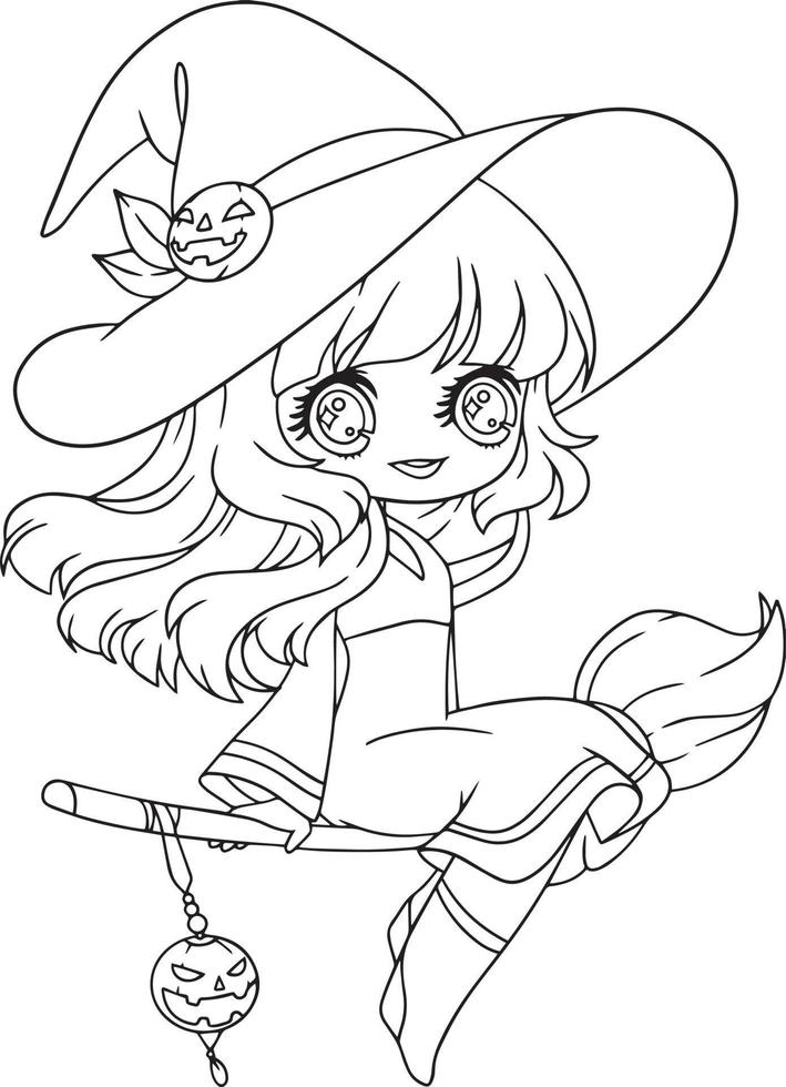 desenho de esboço de garota de anime de bruxa 17198936 Vetor no