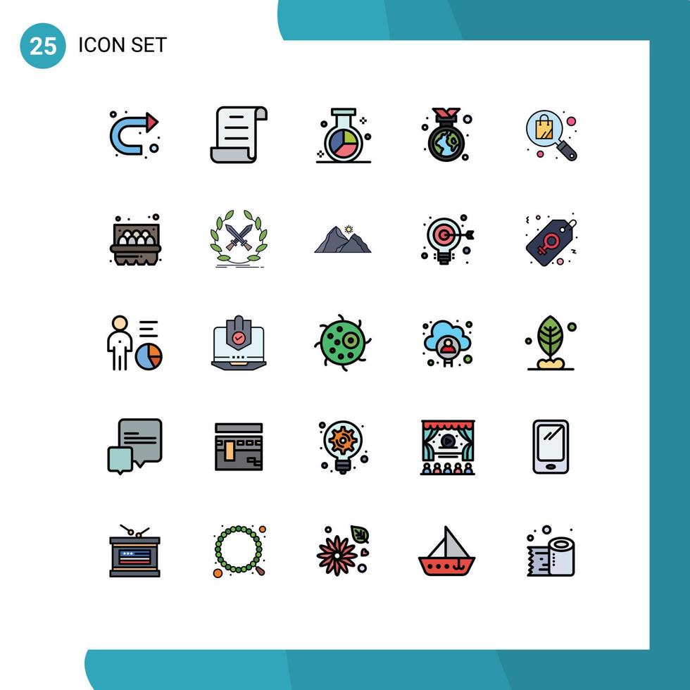 25 interface de usuário linha cheia pacote de cores planas de sinais e símbolos modernos de ambiente de pesquisa emblema de ecologia de mercado elementos de design de vetores editáveis