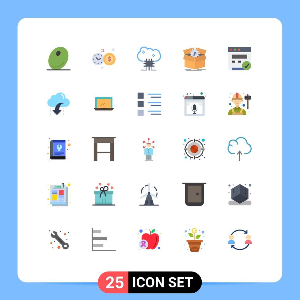 Pacote de cores planas de 25 interfaces de usuário de sinais e símbolos modernos de seo trabalho em nuvem rede progresso desempenho elementos de design de vetores editáveis