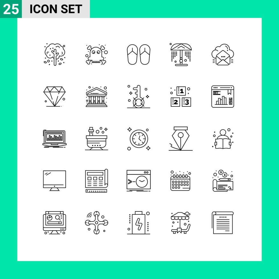 pacote de linha de 25 símbolos universais de elementos de design de vetores editáveis de parque de correio de email de mensagem