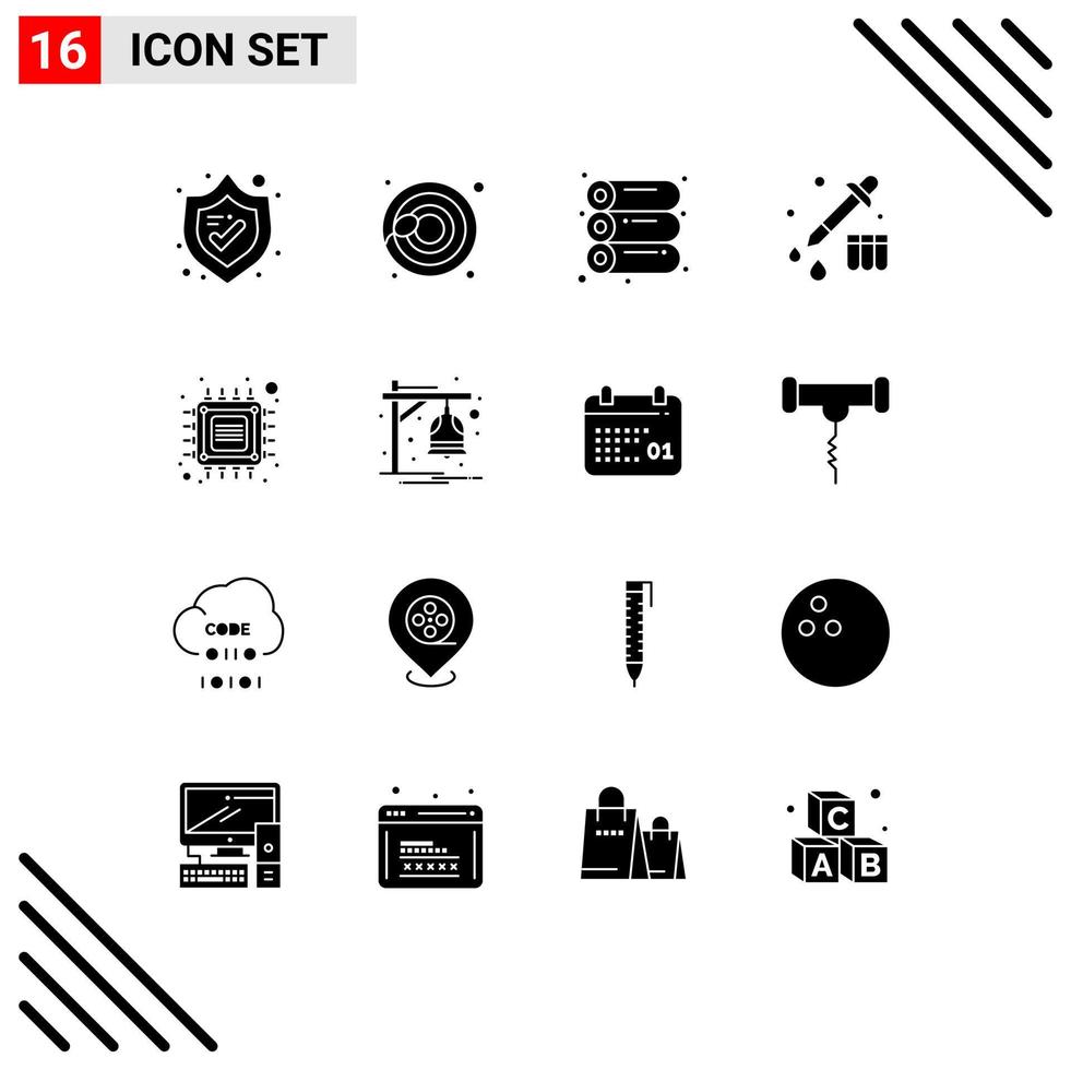 16 ícones criativos, sinais e símbolos modernos de alarme, impressão inteligente, elementos de design de vetores editáveis de chip futuro