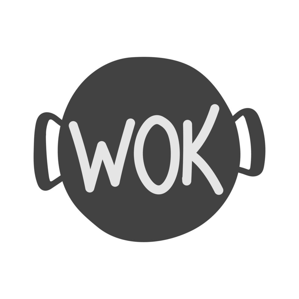 frigideira wok. ícone no estilo doodle plana. ilustração vetorial. wok, comida asiática, logotipo para café vetor