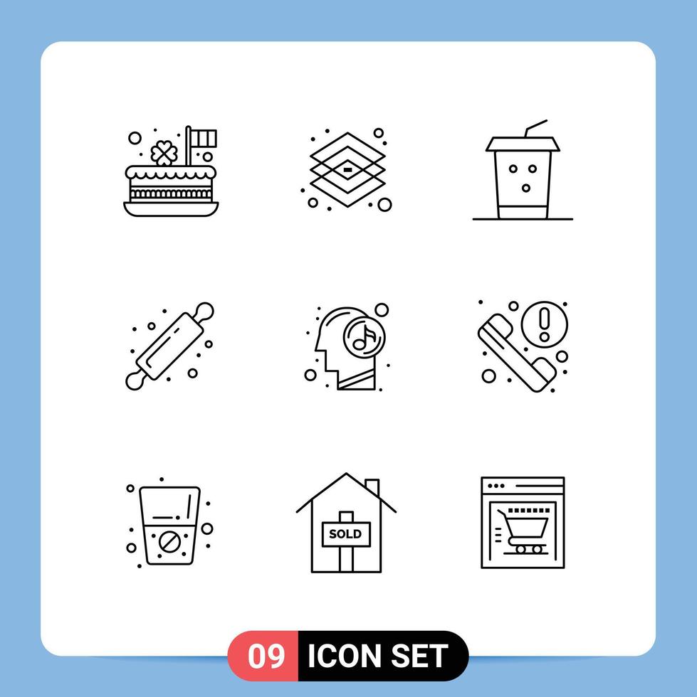 pacote de ícones vetoriais de estoque de 9 sinais e símbolos de linha para camada de rolo de pão humano, cozimento para viagem, elementos de design de vetores editáveis