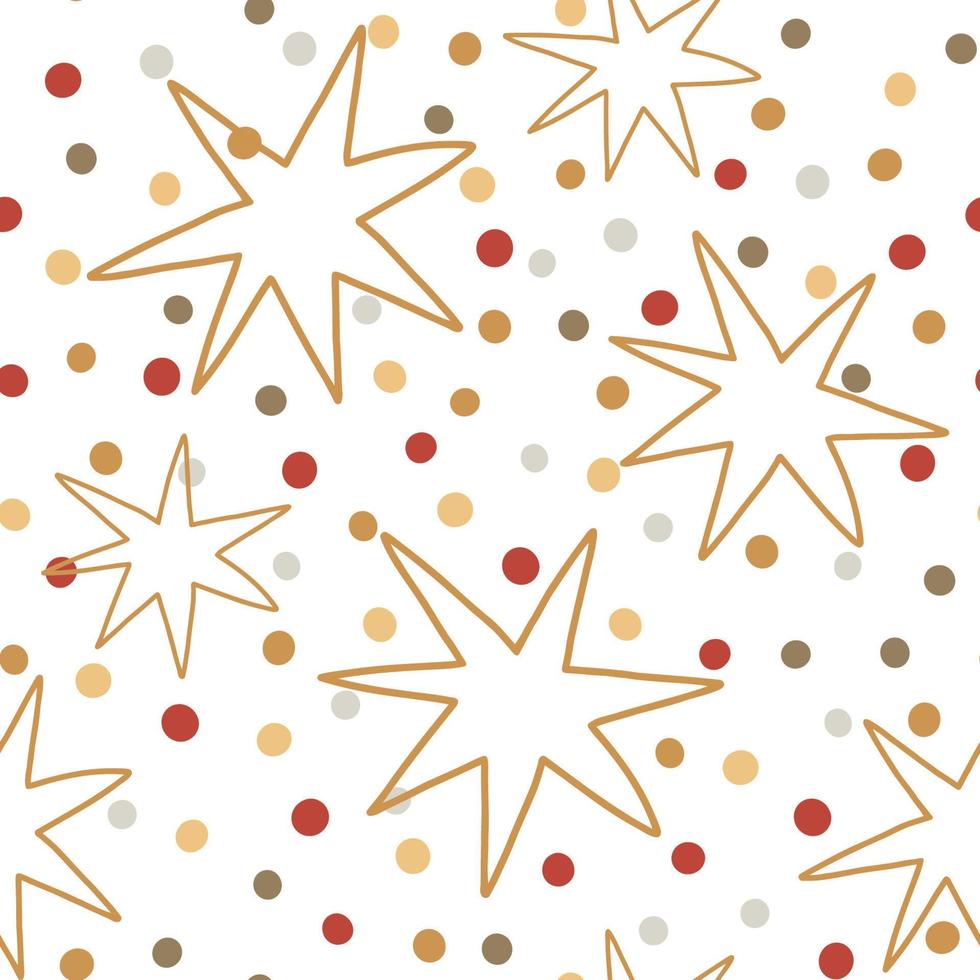 estrela dourada, padrões perfeitos de bolinhas para festa, feriado de natal. design têxtil de bebê. fundo de repetição fofo infantil, papel de parede, textura, tecido. ilustração vetorial de estrelas desenhadas à mão simples. vetor