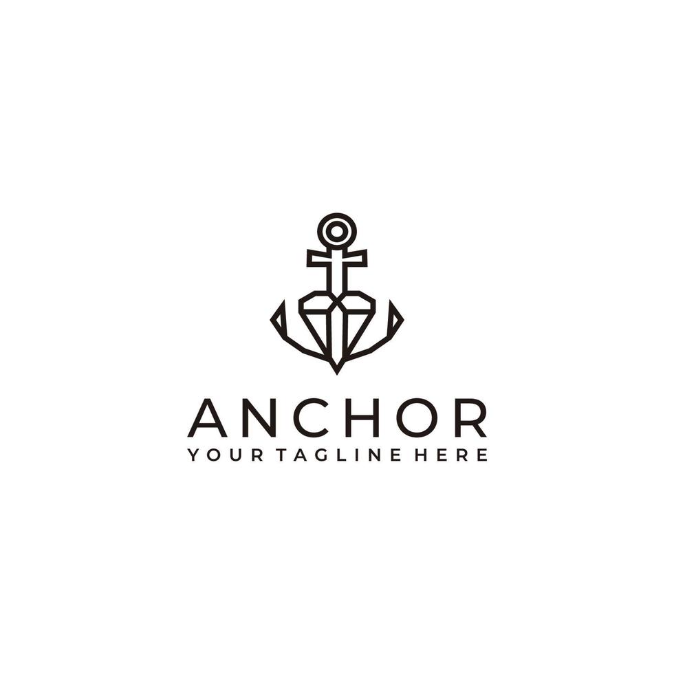 modelo de vetor de design de logotipo de âncora de arte de linha