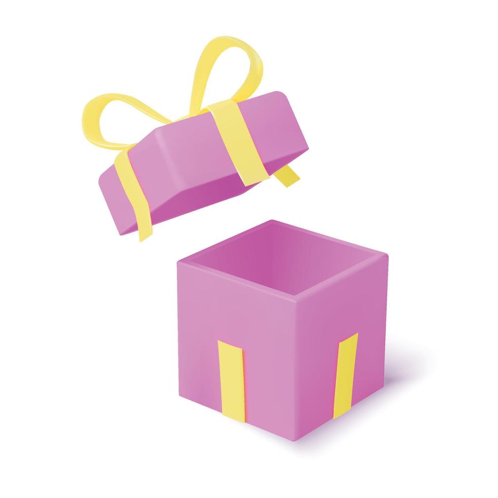 caixa de presente rosa e amarela com top voando vetor