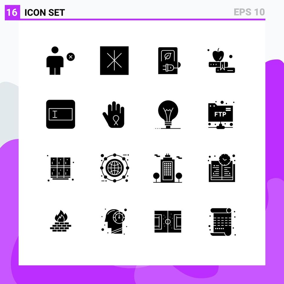 grupo de símbolos de ícone universal de 16 glifos sólidos modernos de layout educação carro livro veículo editável vetor elementos de design
