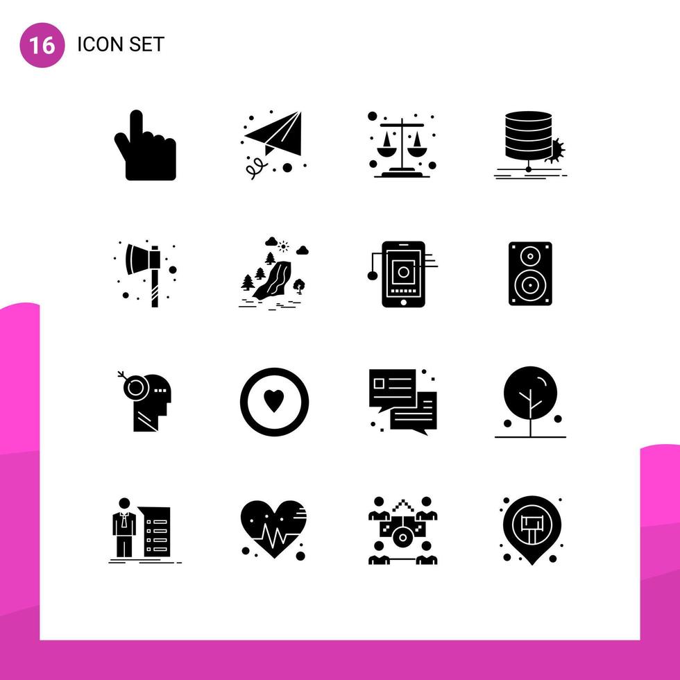 conjunto moderno de 16 pictogramas de glifos sólidos de escamas de machado em cascata diagrama de machado elementos de design vetorial editáveis vetor