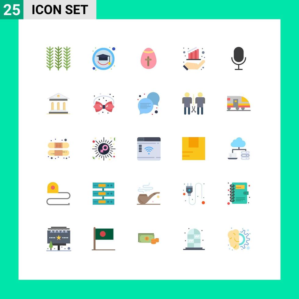 pacote de interface do usuário de 25 cores planas básicas de elementos de design de vetores editáveis de dados de ovo de microfone de registro