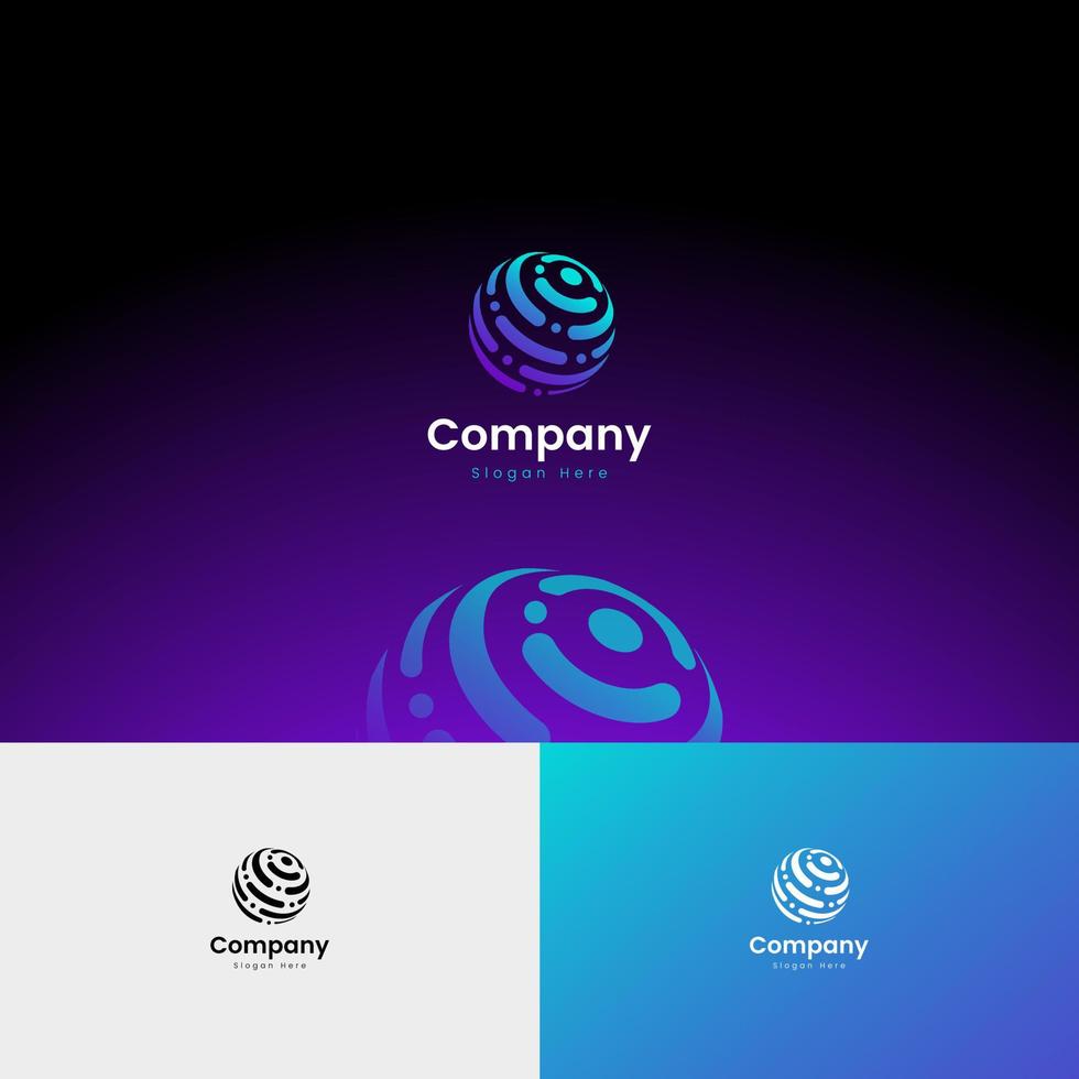 logotipo símbolo tecnologia global estilo abstrato com cor roxa azul vetor