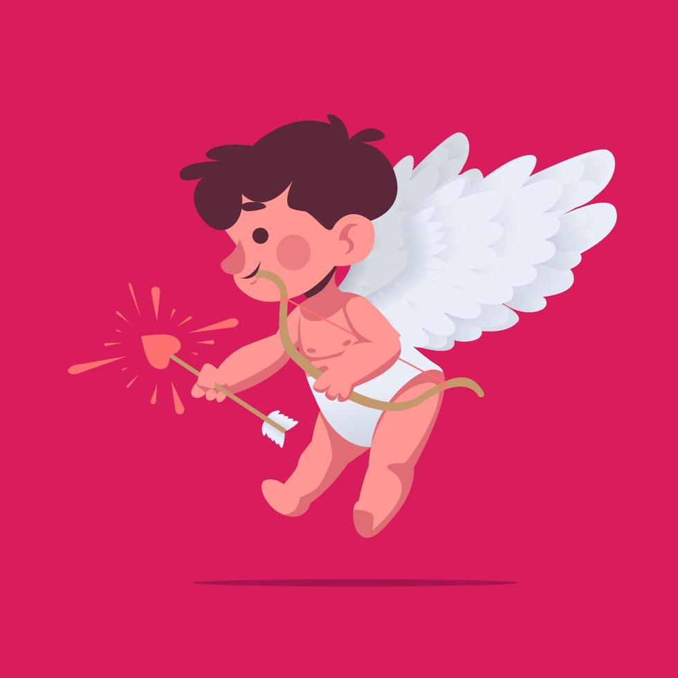 cupido fofo com personagem de seta de amor bebê anjo com vetor de ilustração de asa de beleza