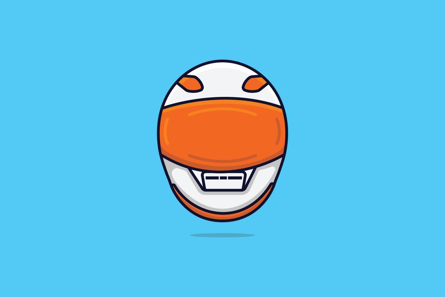 ilustração em vetor motociclista cabeça capacete. conceito de ícone de objeto de segurança de pessoas. design de vetor de visão frontal de capacete de esporte de motocicleta com sombra sobre fundo azul.