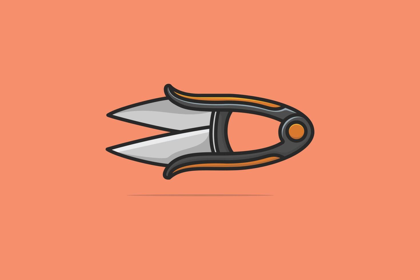 cortador de linha corta ilustração vetorial. mecânico e conceito de ícone de objeto de ferramenta de trabalho de jardinagem. cortador de costura e design de vetor de cortador de tecido em fundo laranja.