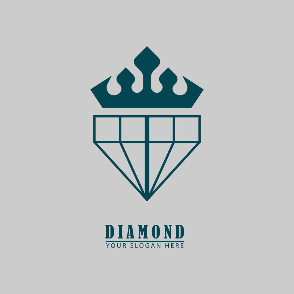 diamante de caneta com logotipo de ícone de coroa vetor