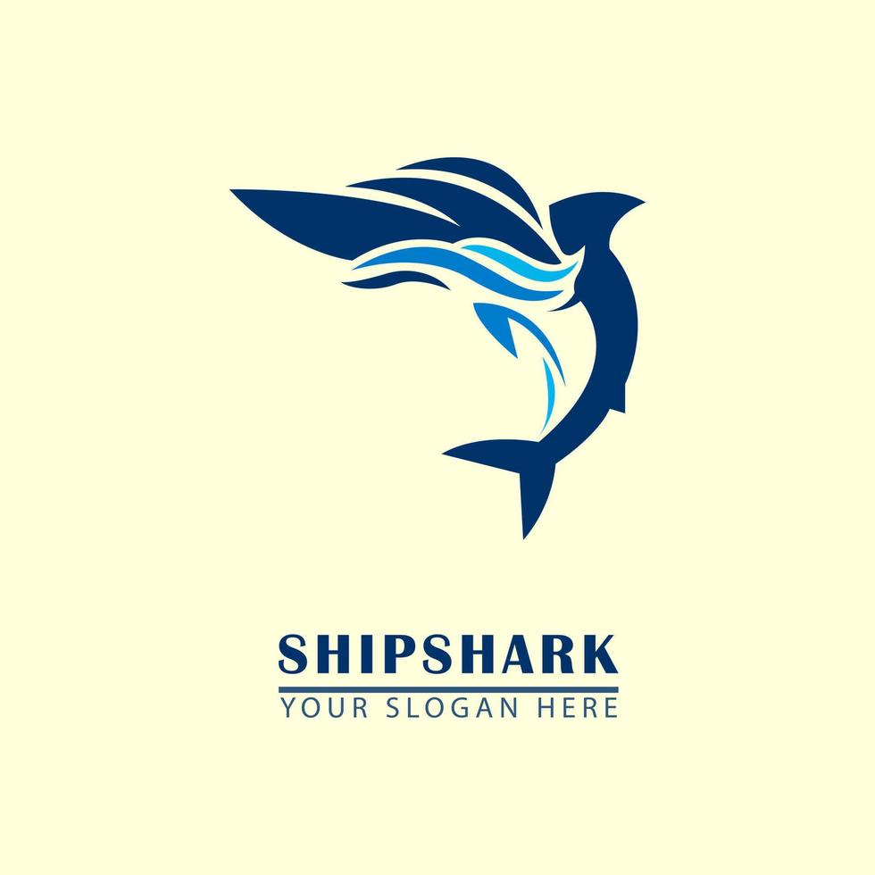 navio de cruzeiro e tubarão para o ícone do logotipo da viagem oceânica vetor