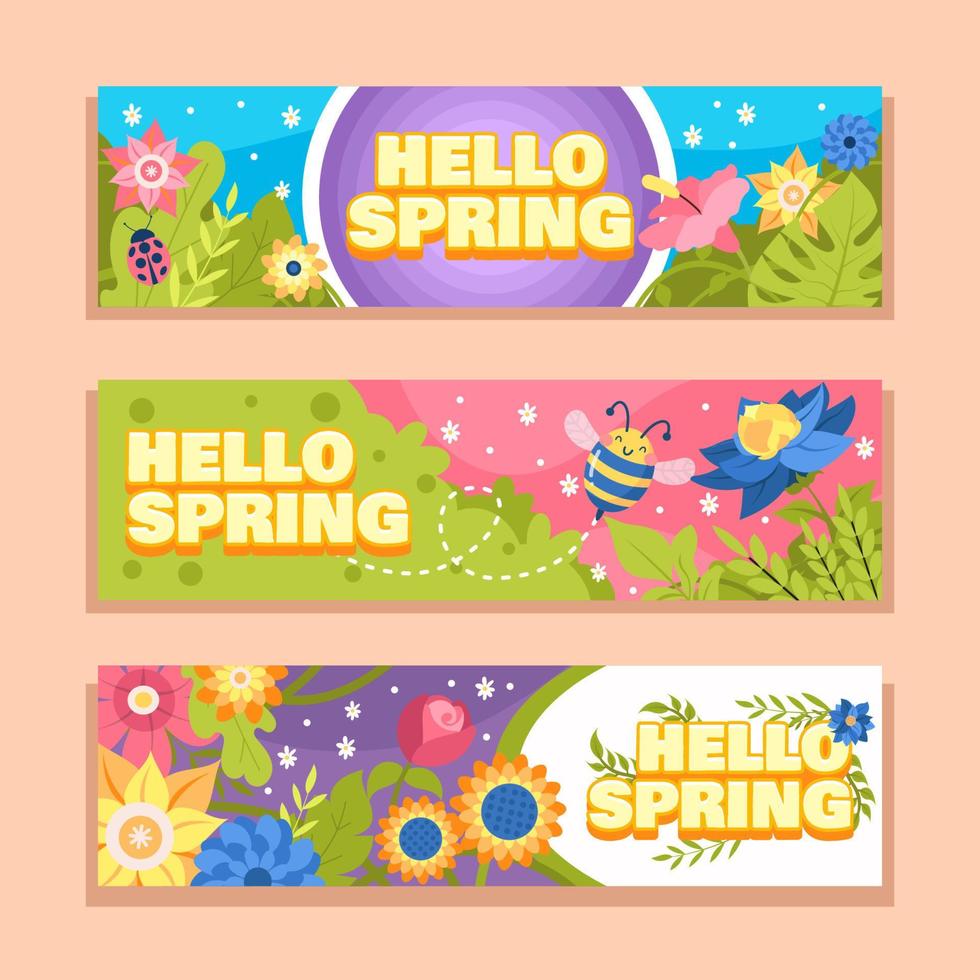 banner de flores coloridas para a primavera vetor