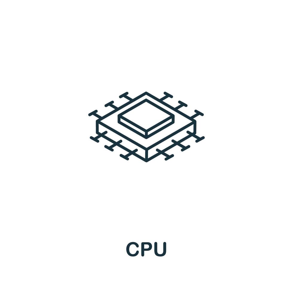 ícone da CPU da coleção de inteligência artificial. ícone de cpu de linha simples para modelos, web design e infográficos vetor