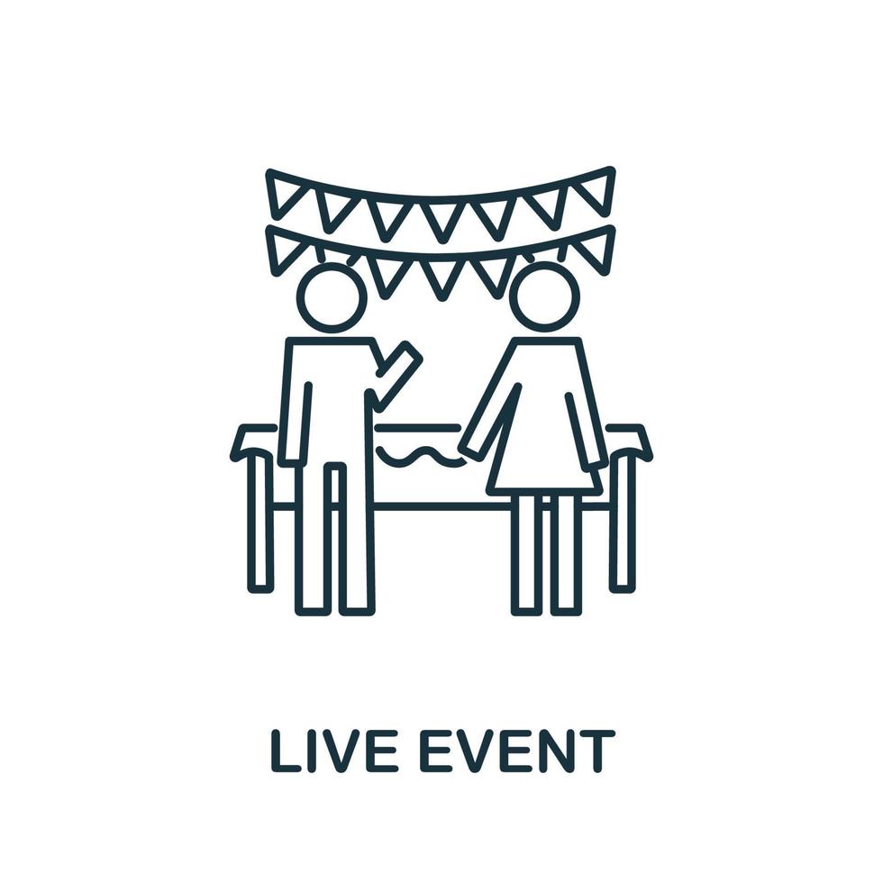 ícone de evento ao vivo da coleção de marketing digital. símbolo de evento ao vivo de elemento de linha simples para modelos, web design e infográficos vetor